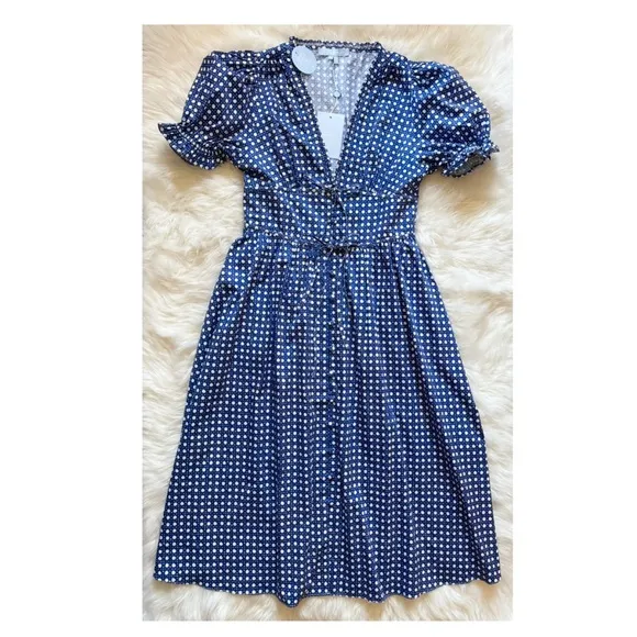 New! HILL HOUSE Sabrina in Blue Basketweave Cotton Sateen