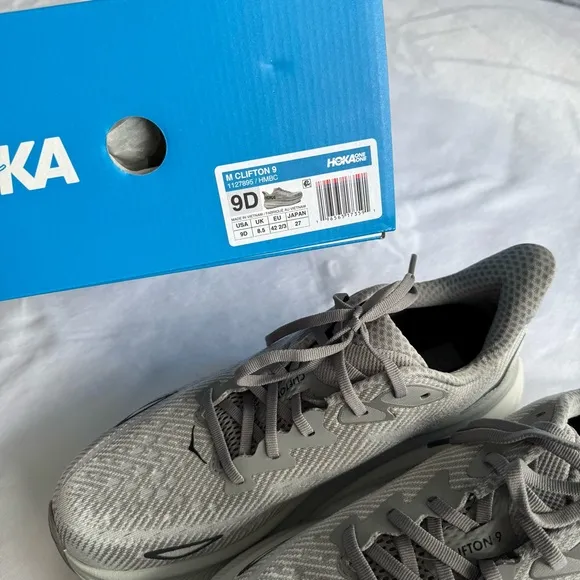 New! HOKA Gray Running Shoes, Clifton 9, Size 9D Men