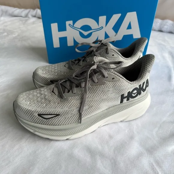 New! HOKA Gray Running Shoes, Clifton 9, Size 9D Men