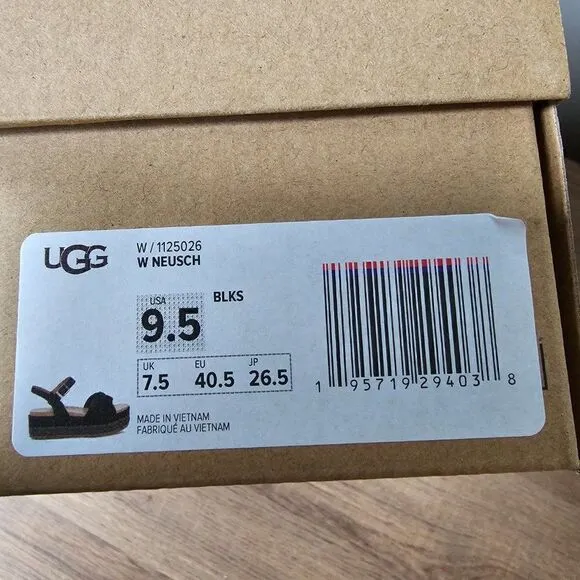 NEW IN BOX UGG NEUSCH BLACK GENUINE LEATHER PLATFORM SANDALS SIZE 9.5