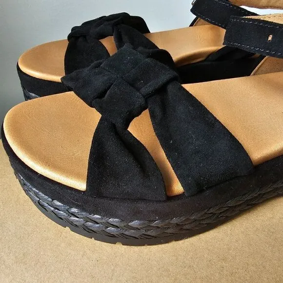 NEW IN BOX UGG NEUSCH BLACK GENUINE LEATHER PLATFORM SANDALS SIZE 9.5