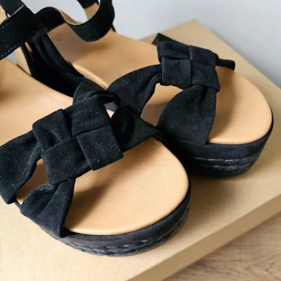 NEW IN BOX UGG NEUSCH BLACK GENUINE LEATHER PLATFORM SANDALS SIZE 9.5