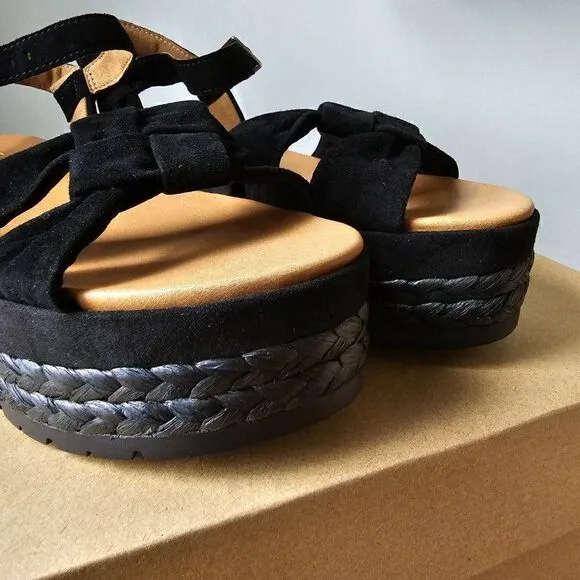 NEW IN BOX UGG NEUSCH BLACK GENUINE LEATHER PLATFORM SANDALS SIZE 9.5