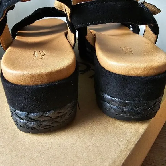 NEW IN BOX UGG NEUSCH BLACK GENUINE LEATHER PLATFORM SANDALS SIZE 9.5