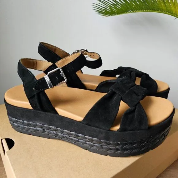 NEW IN BOX UGG NEUSCH BLACK GENUINE LEATHER PLATFORM SANDALS SIZE 9.5