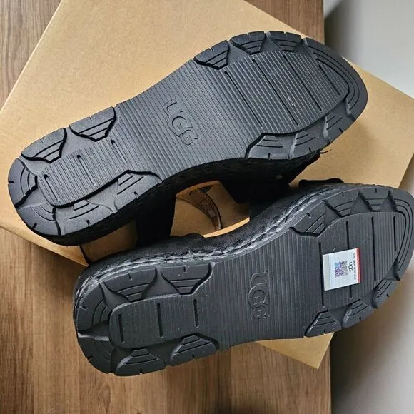 NEW IN BOX UGG NEUSCH BLACK GENUINE LEATHER PLATFORM SANDALS SIZE 9.5