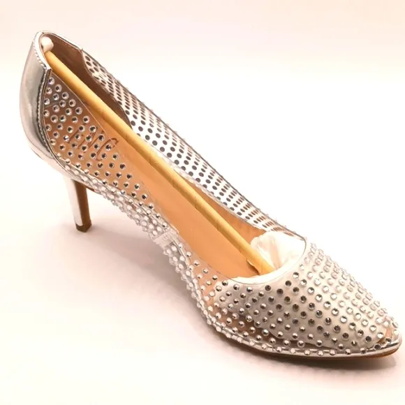New INC Zitah heels Size 8W Clear Vinyl Rhinestone Silver 3 inch Heels 8 wide