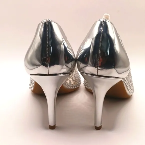 New INC Zitah heels Size 8W Clear Vinyl Rhinestone Silver 3 inch Heels 8 wide
