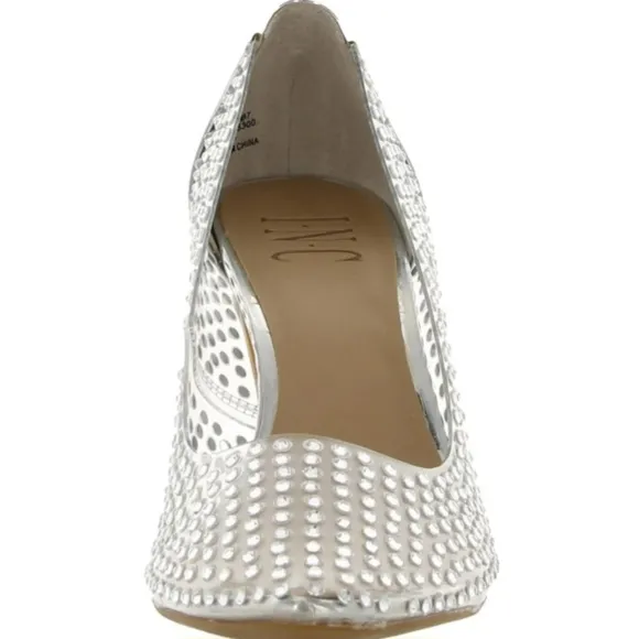 New INC Zitah heels Size 8W Clear Vinyl Rhinestone Silver 3 inch Heels 8 wide