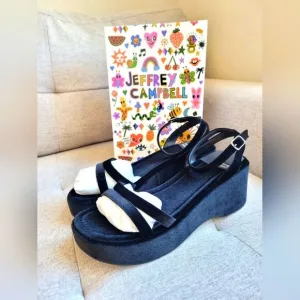 NEW Jeffrey Campbell Activate Crushed Velvet Platform Sandals Black Size 11