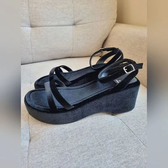NEW Jeffrey Campbell Activate Crushed Velvet Platform Sandals Black Size 11