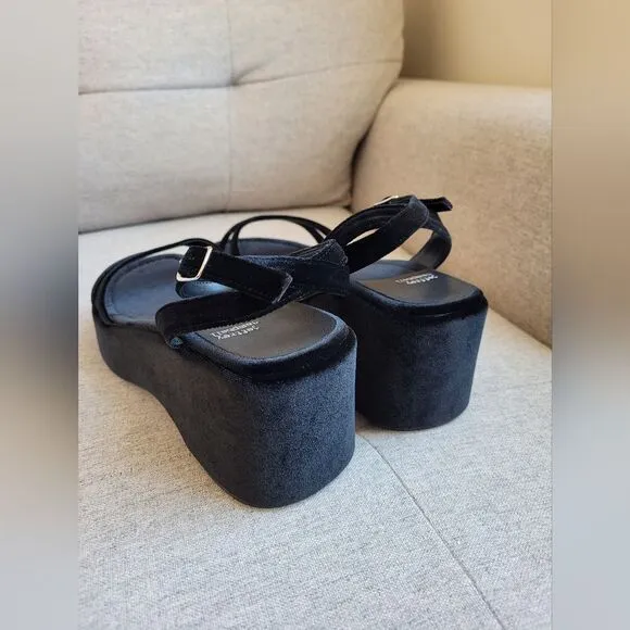 NEW Jeffrey Campbell Activate Crushed Velvet Platform Sandals Black Size 11