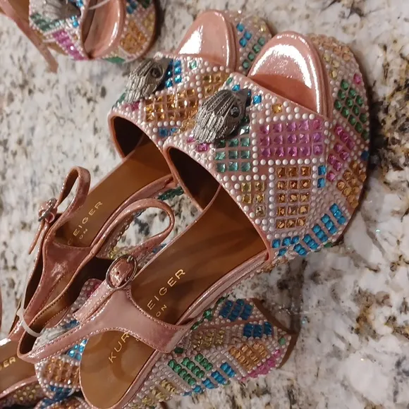 NEW Kurt Geiger London Kensington Glitz Rainbow Rhinestone Platform Sandals 38