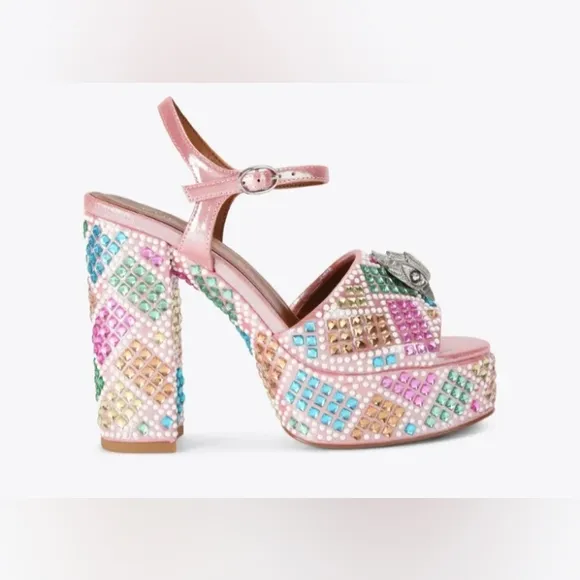 NEW Kurt Geiger London Kensington Glitz Rainbow Rhinestone Platform Sandals 38