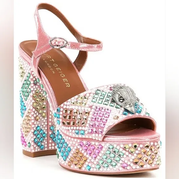 NEW Kurt Geiger London Kensington Glitz Rainbow Rhinestone Platform Sandals 38