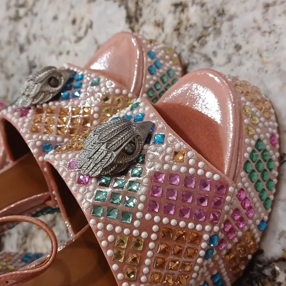 NEW Kurt Geiger London Kensington Glitz Rainbow Rhinestone Platform Sandals 38