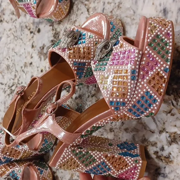 NEW Kurt Geiger London Kensington Glitz Rainbow Rhinestone Platform Sandals 38