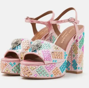 NEW Kurt Geiger London Kensington Glitz Rainbow Rhinestone Platform Sandals 38