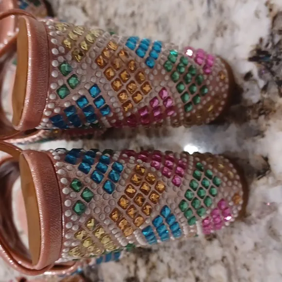 NEW Kurt Geiger London Kensington Glitz Rainbow Rhinestone Platform Sandals 38