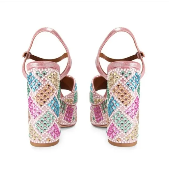 NEW Kurt Geiger London Kensington Glitz Rainbow Rhinestone Platform Sandals 38