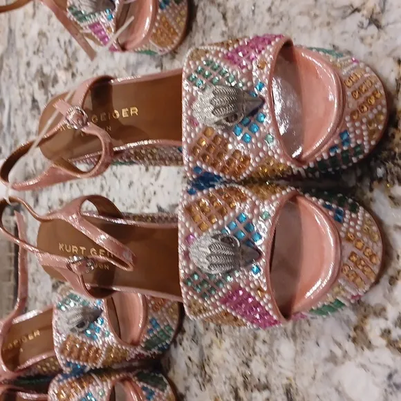 NEW Kurt Geiger London Kensington Glitz Rainbow Rhinestone Platform Sandals 38