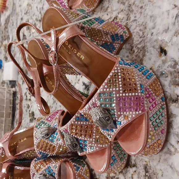 NEW Kurt Geiger London Kensington Glitz Rainbow Rhinestone Platform Sandals 38