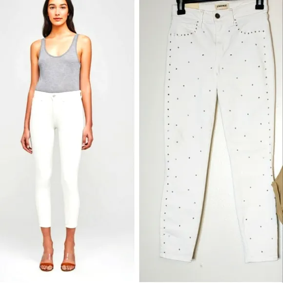 NEW L'AGENCE Margot Hi Rise Skinny Jeans  Crystals Rhinestones Ankle Luxury