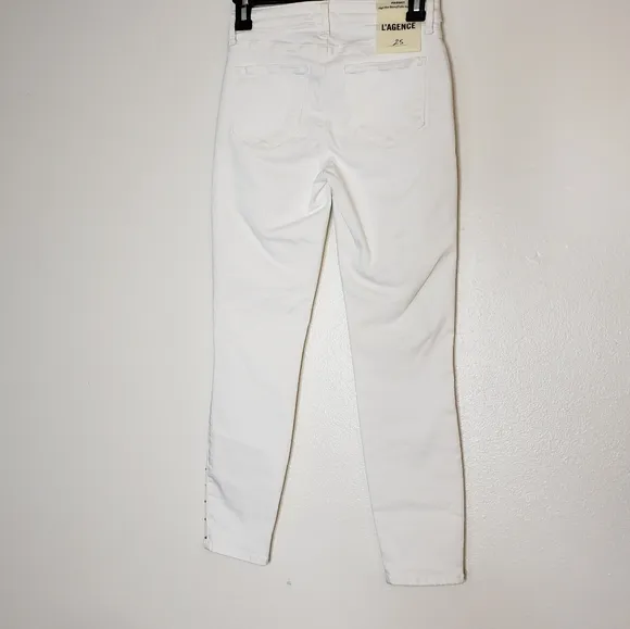 NEW L'AGENCE Margot Hi Rise Skinny Jeans  Crystals Rhinestones Ankle Luxury