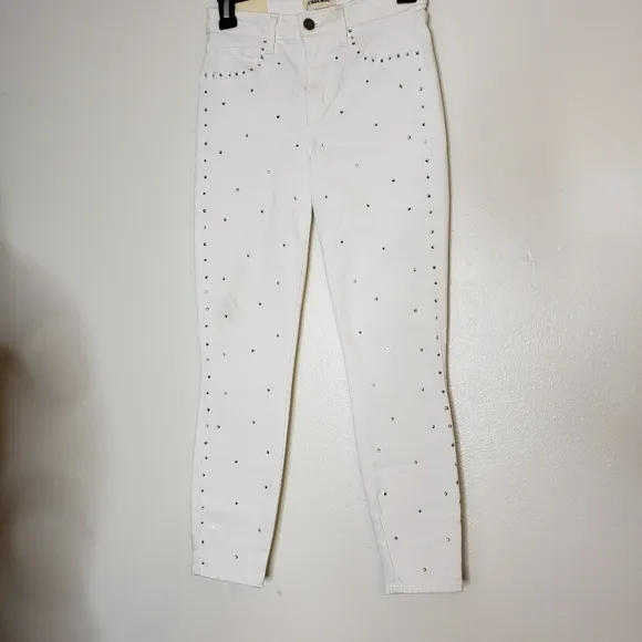 NEW L'AGENCE Margot Hi Rise Skinny Jeans  Crystals Rhinestones Ankle Luxury