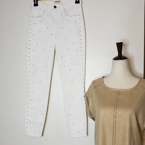 NEW L'AGENCE Margot Hi Rise Skinny Jeans  Crystals Rhinestones Ankle Luxury