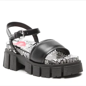 NEW Love Moschino Ankle Strap Platform Lug Sole Sandals in Black 41