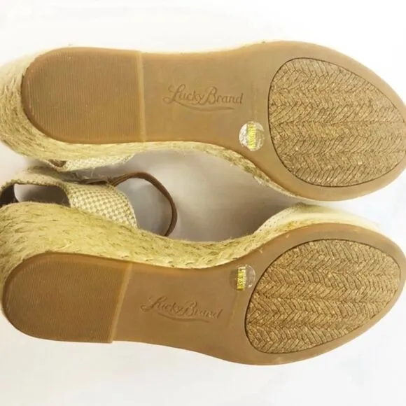 New Lucky Brand Sandals Espadrilles Wedge Tan Cream Size 8.5 NWOT