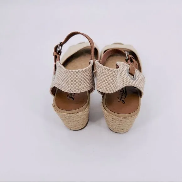 New Lucky Brand Sandals Espadrilles Wedge Tan Cream Size 8.5 NWOT