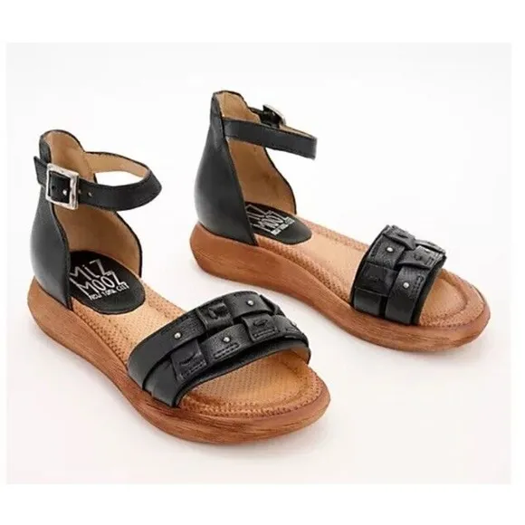 New Miz Mooz Indra Leather Studded Ankle Strap Sandals Black Sz EU 42 US 10.5-11