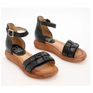 New Miz Mooz Indra Leather Studded Ankle Strap Sandals Black Sz EU 42 US 10.5-11
