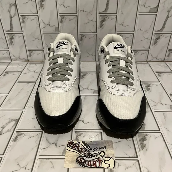 New Nike Air Max 1 Nike ID Silver Black White Leather Custom Shoes Mens 9