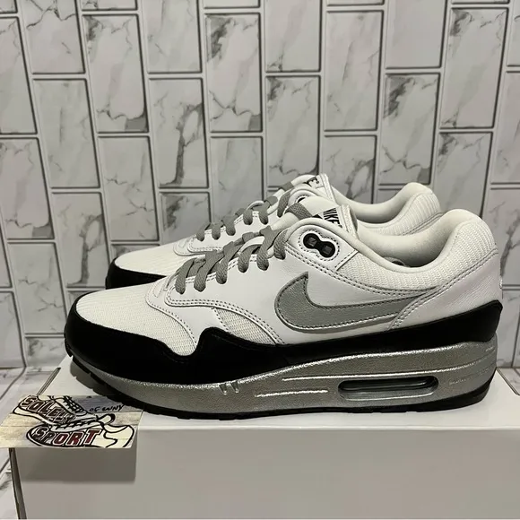 New Nike Air Max 1 Nike ID Silver Black White Leather Custom Shoes Mens 9