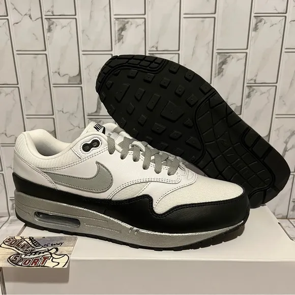 New Nike Air Max 1 Nike ID Silver Black White Leather Custom Shoes Mens 9