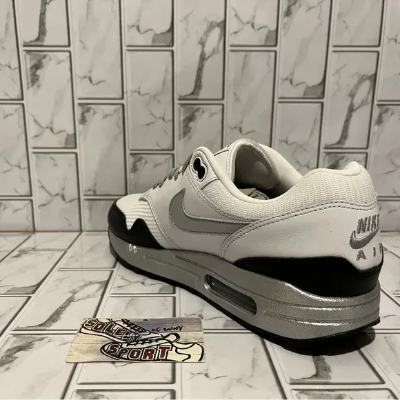 New Nike Air Max 1 Nike ID Silver Black White Leather Custom Shoes Mens 9