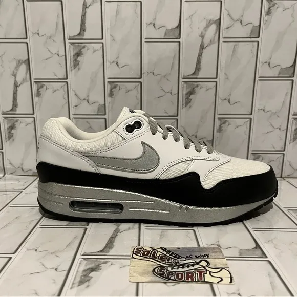New Nike Air Max 1 Nike ID Silver Black White Leather Custom Shoes Mens 9