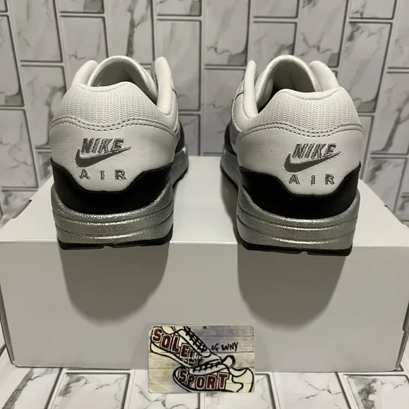 New Nike Air Max 1 Nike ID Silver Black White Leather Custom Shoes Mens 9