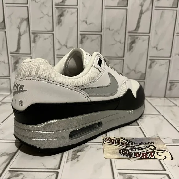 New Nike Air Max 1 Nike ID Silver Black White Leather Custom Shoes Mens 9