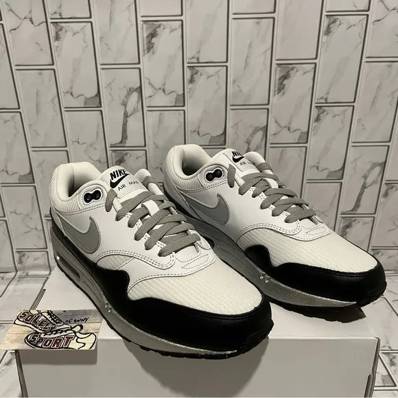 New Nike Air Max 1 Nike ID Silver Black White Leather Custom Shoes Mens 9