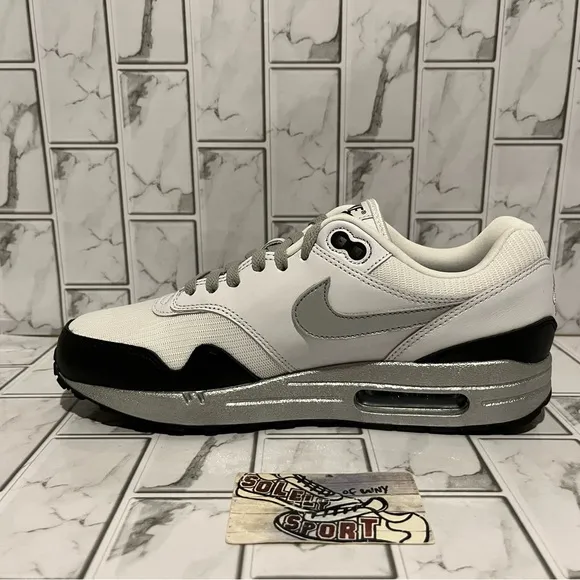 New Nike Air Max 1 Nike ID Silver Black White Leather Custom Shoes Mens 9