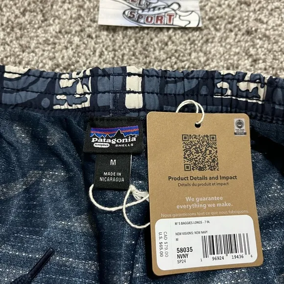 New Patagonia Baggies Long 7” Shorts Swim Trunks Board Surf Blue Mens M and L
