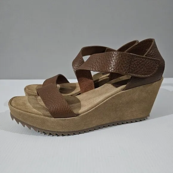 NEW Pedro Garcia Fely Wedge Sandal Brown Leather Suede EU Size 41
