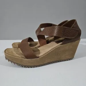 NEW Pedro Garcia Fely Wedge Sandal Brown Leather Suede EU Size 41