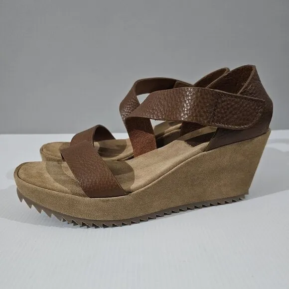 NEW Pedro Garcia Fely Wedge Sandal Brown Leather Suede EU Size 41