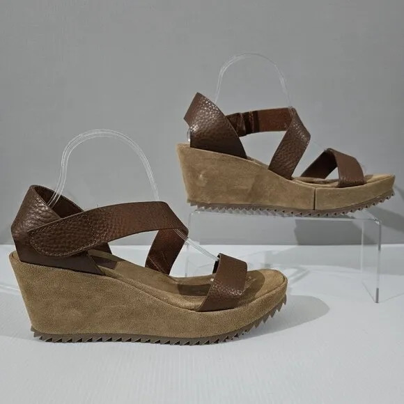 NEW Pedro Garcia Fely Wedge Sandal Brown Leather Suede EU Size 41