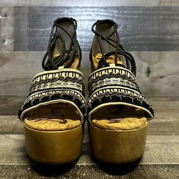 NEW Sam Edelman Mel Embroidered Wooden Platform Sandals 8.5